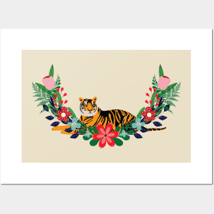 Tiger and flowers Posters and Art